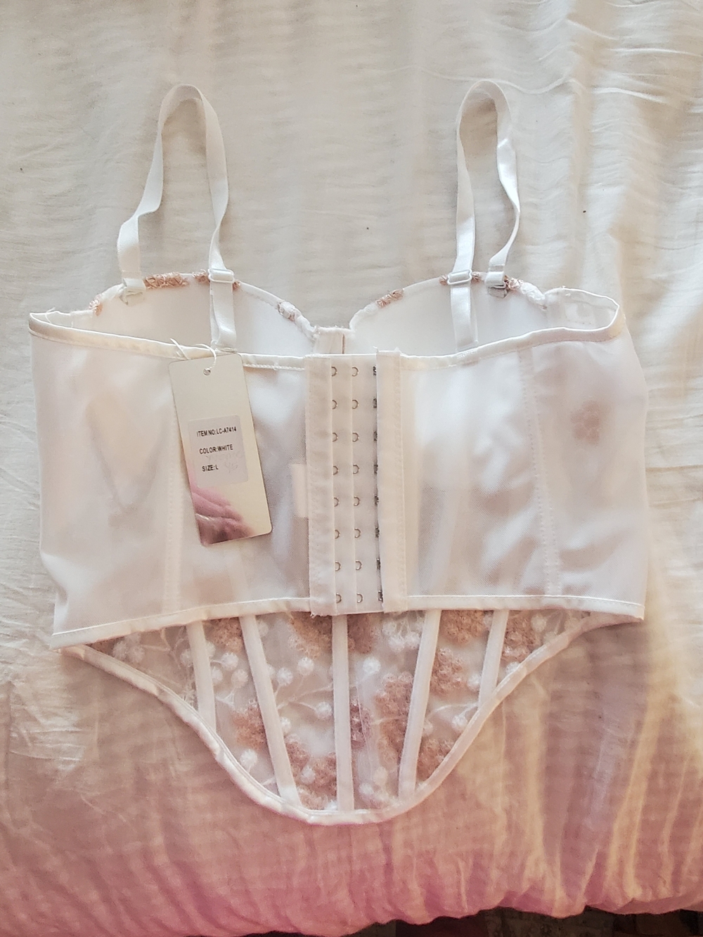 LIZETTE White Bandeau Bustier with Rose Gold Floral Embroidery - Picture 4 of 5